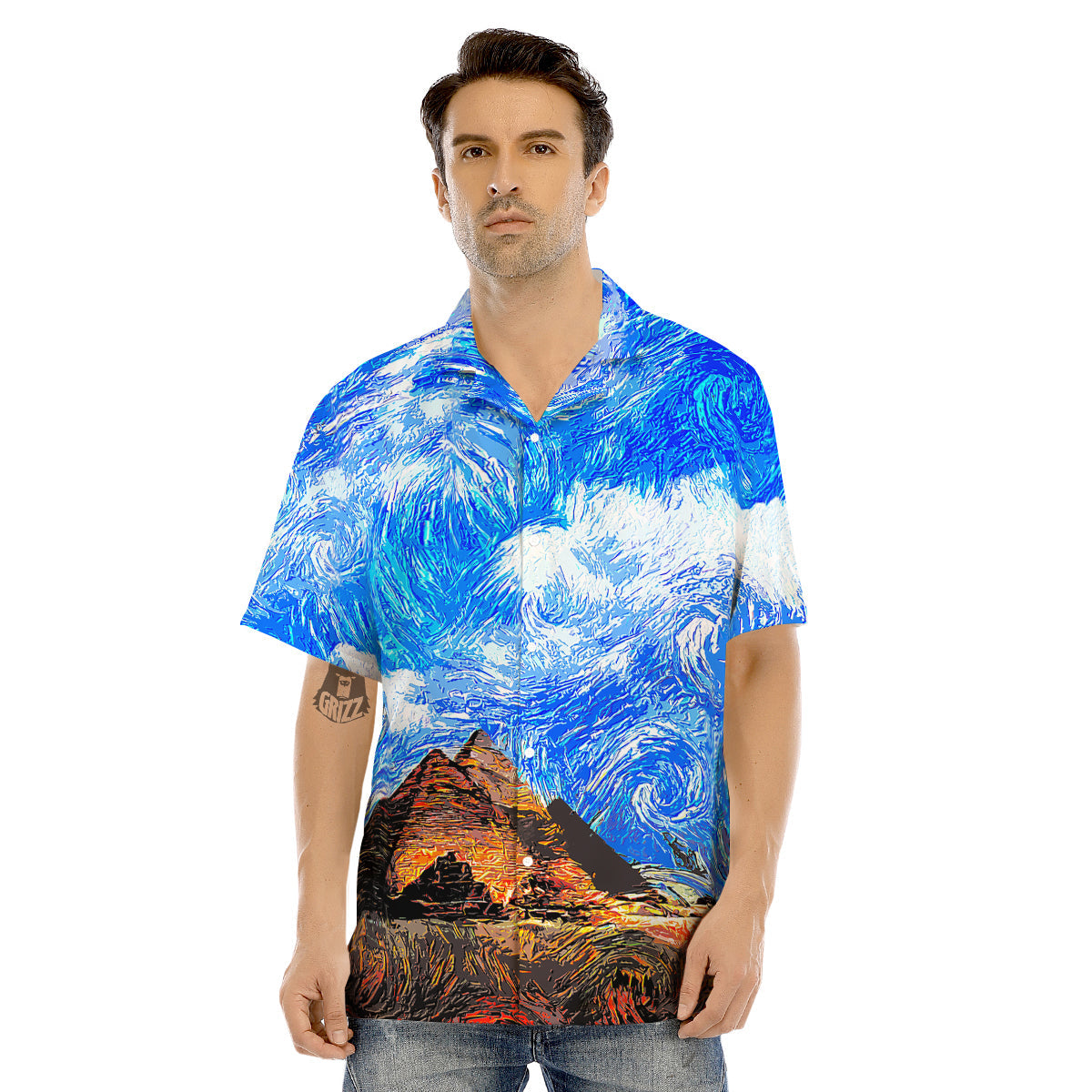Starring Night Pyramids Print Men's Hawaiian Shirt-grizzshop