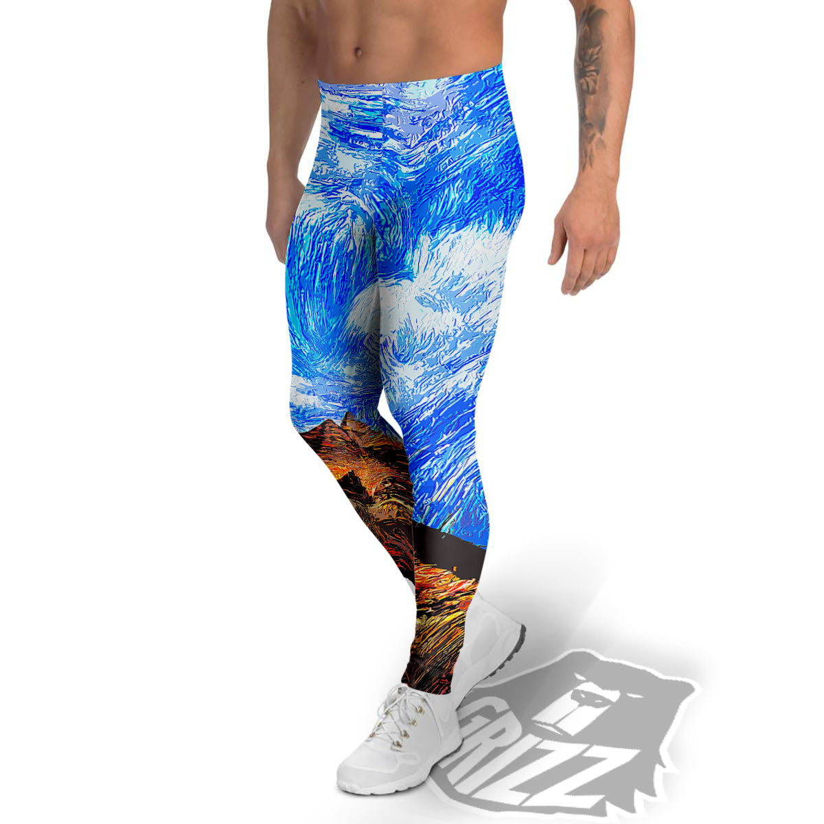 Starring Night Pyramids Print Men's Leggings-grizzshop