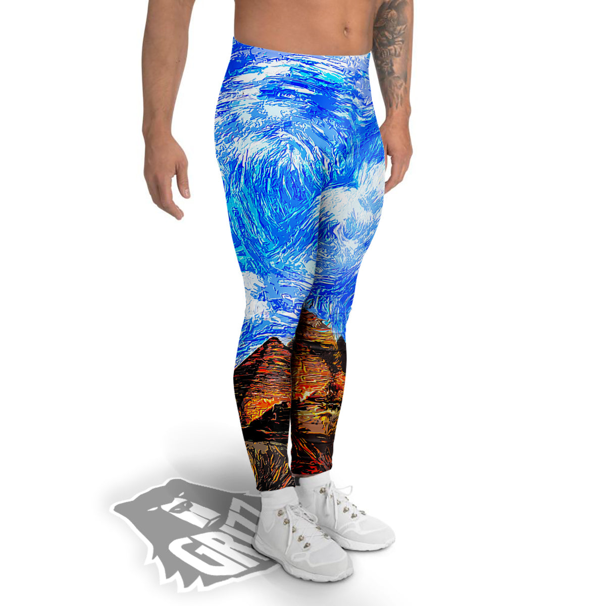 Starring Night Pyramids Print Men's Leggings-grizzshop