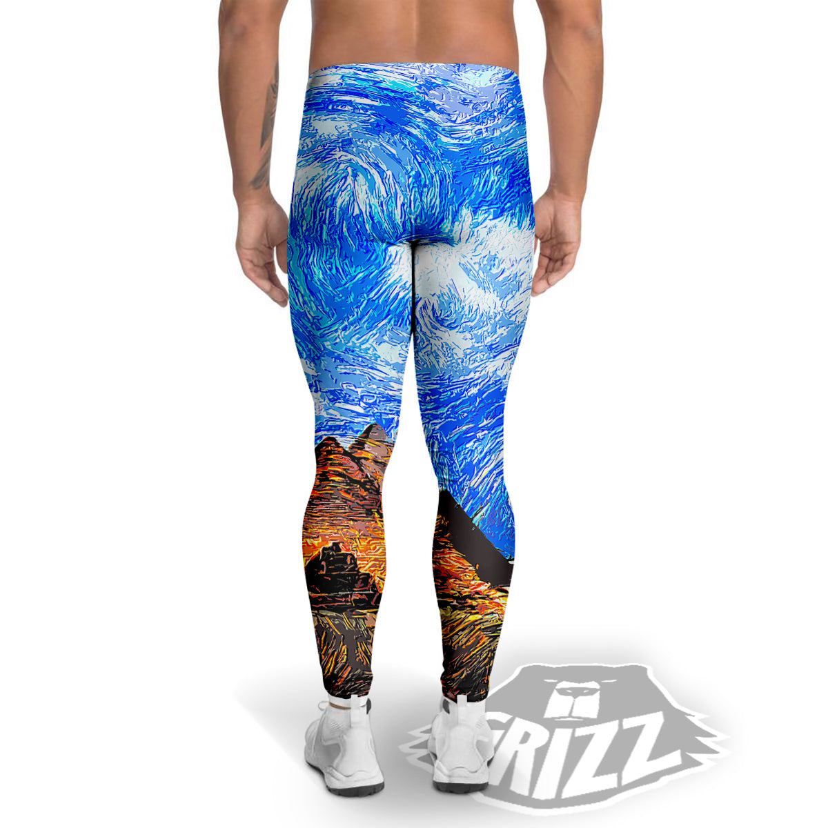 Starring Night Pyramids Print Men's Leggings-grizzshop