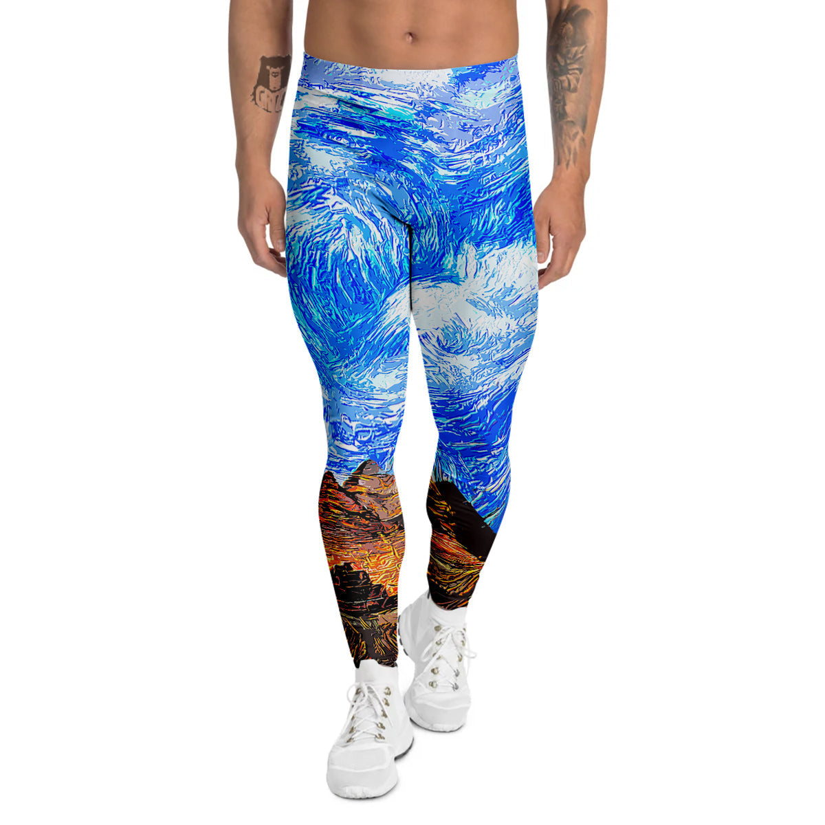 Starring Night Pyramids Print Men's Leggings-grizzshop