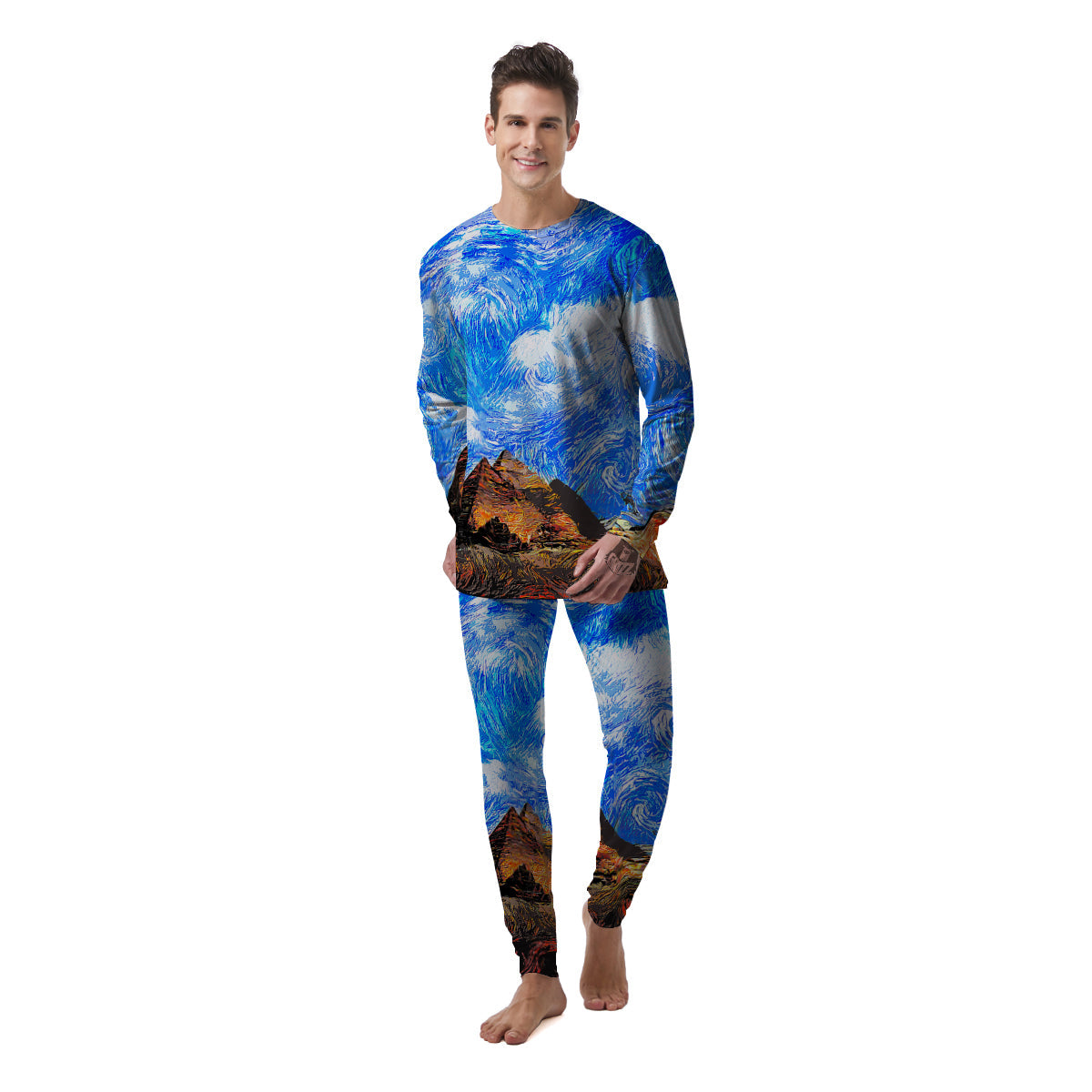 Starring Night Pyramids Print Men's Pajamas-grizzshop