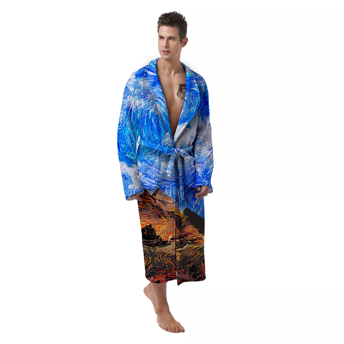 Starring Night Pyramids Print Men's Robe-grizzshop