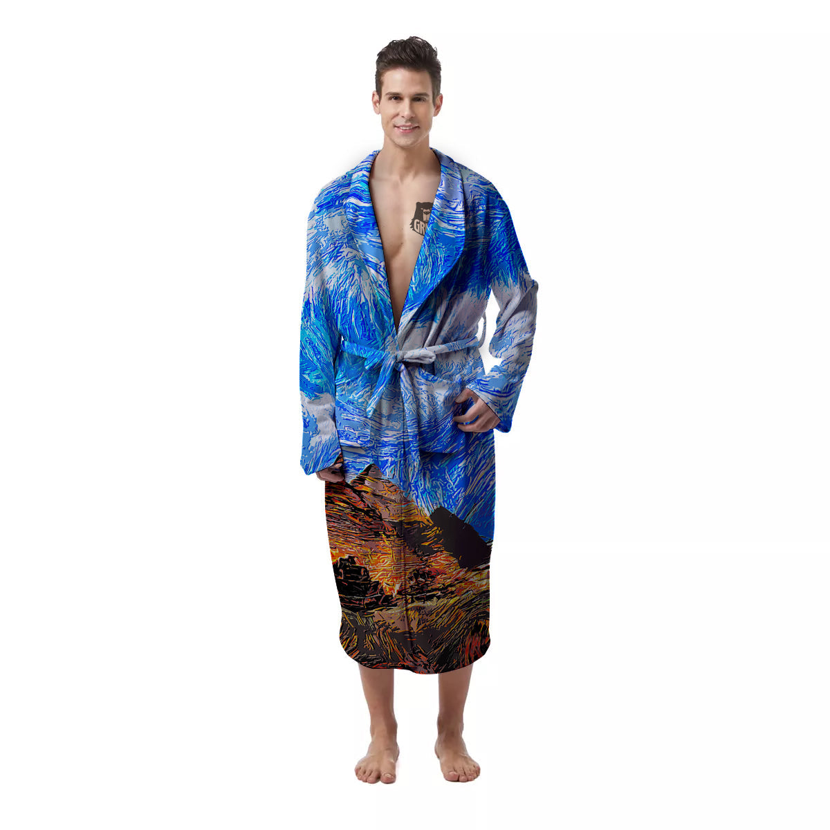 Starring Night Pyramids Print Men's Robe-grizzshop