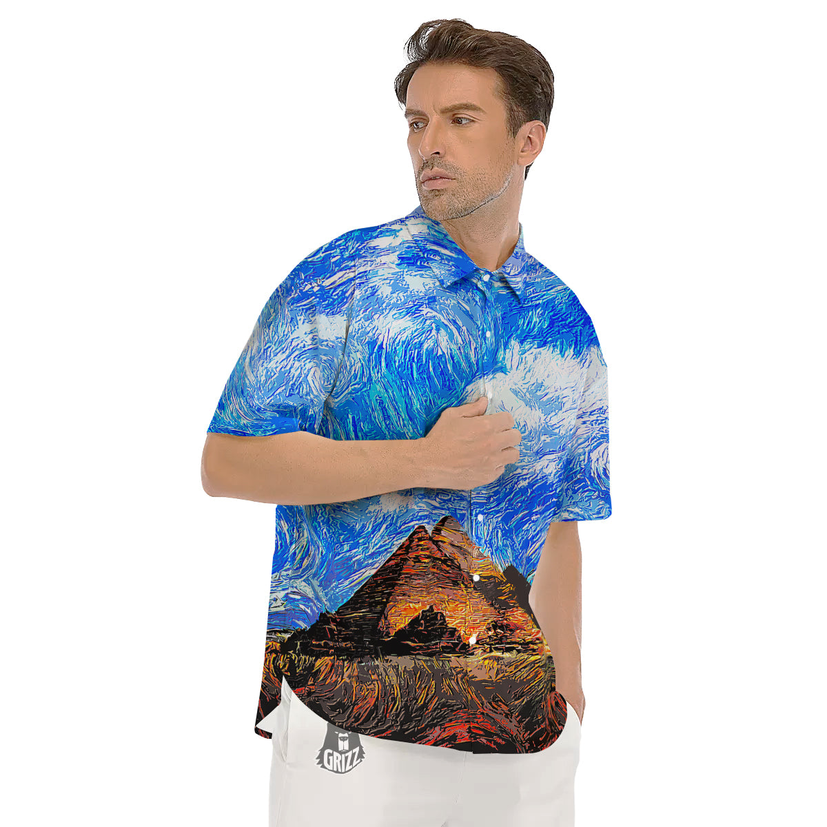 Starring Night Pyramids Print Men's Short Sleeve Shirts-grizzshop