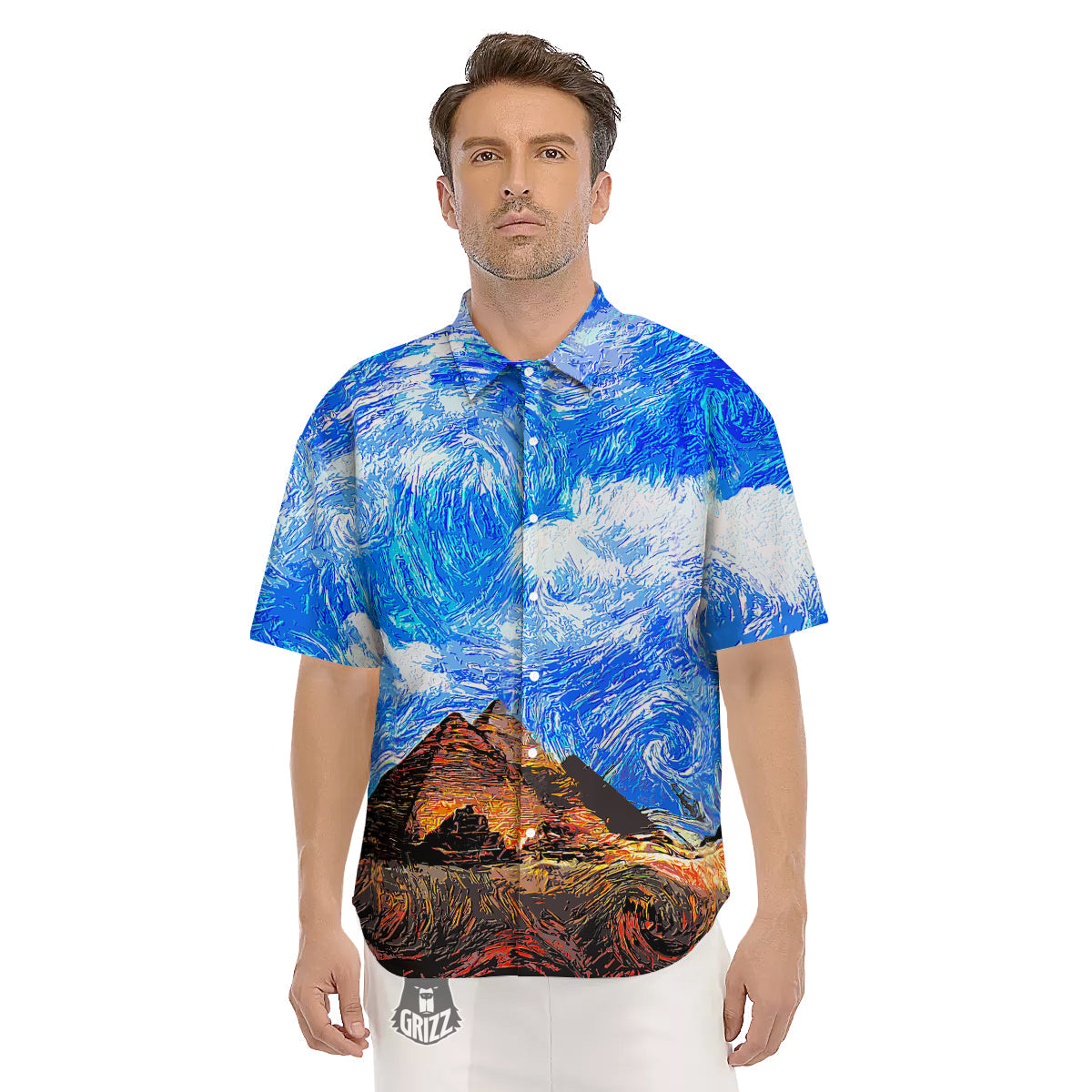 Starring Night Pyramids Print Men's Short Sleeve Shirts-grizzshop