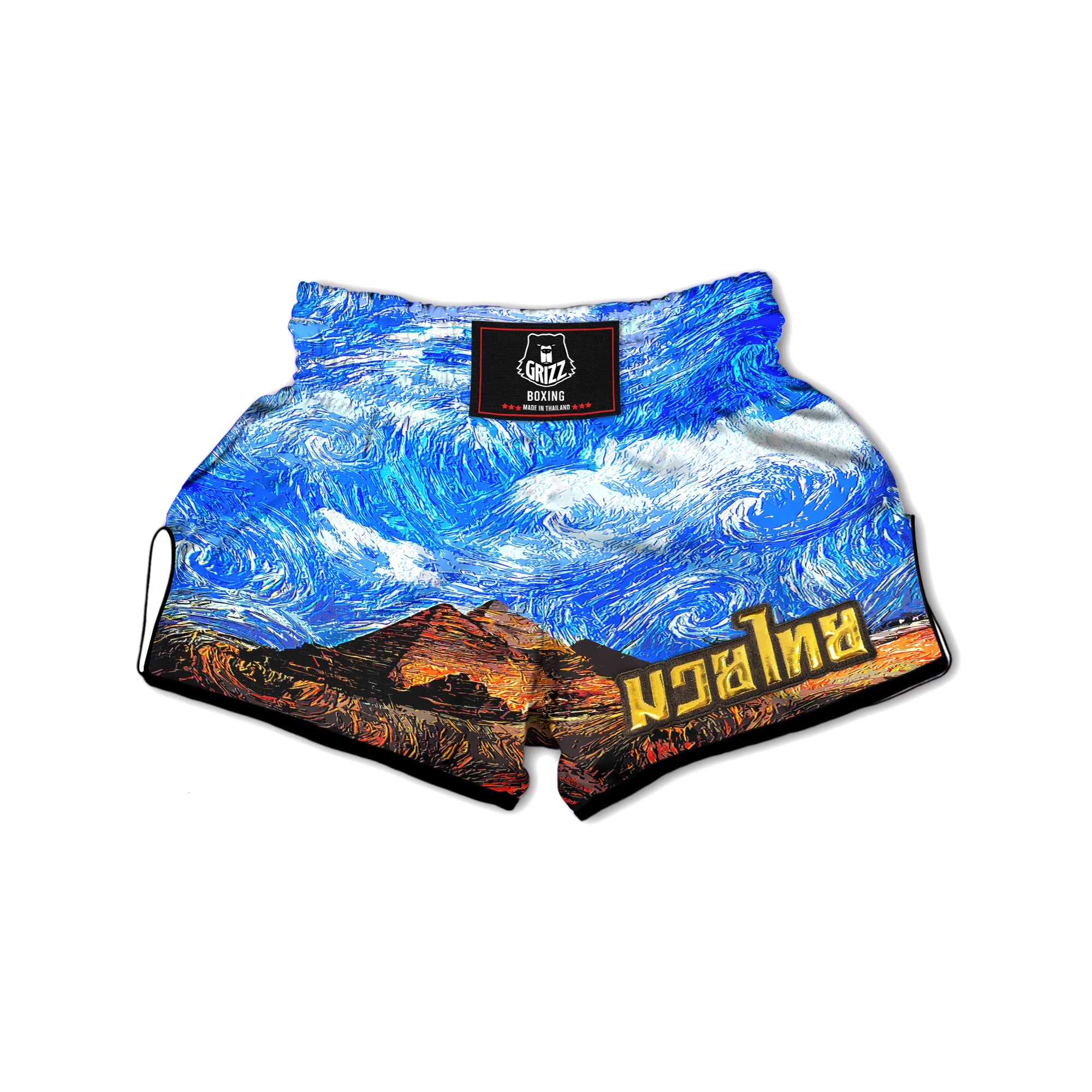 Starring Night Pyramids Print Muay Thai Boxing Shorts-grizzshop