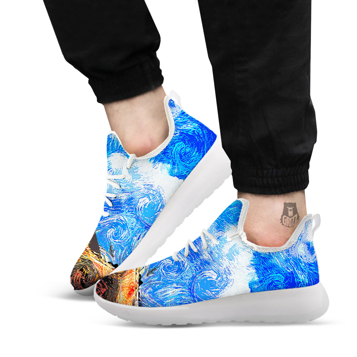 Starring Night Pyramids Print White Athletic Shoes-grizzshop