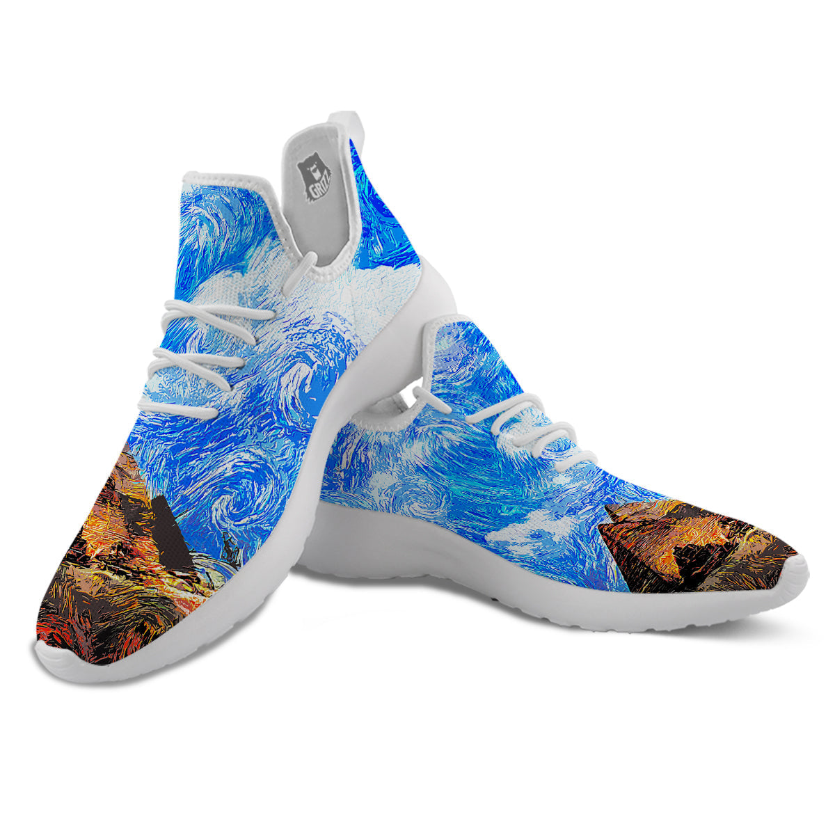 Starring Night Pyramids Print White Athletic Shoes-grizzshop