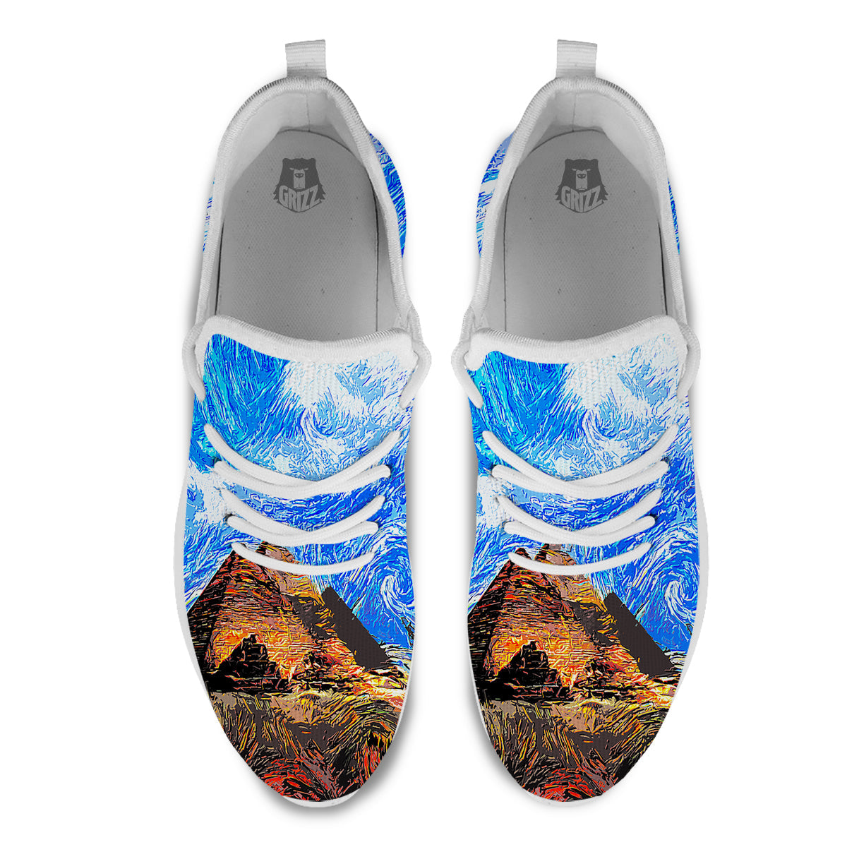 Starring Night Pyramids Print White Athletic Shoes-grizzshop