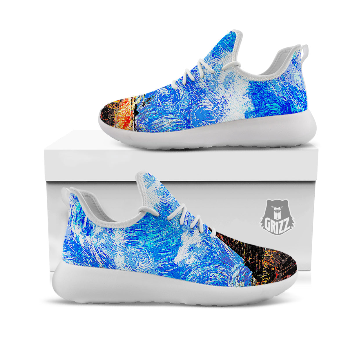 Starring Night Pyramids Print White Athletic Shoes-grizzshop