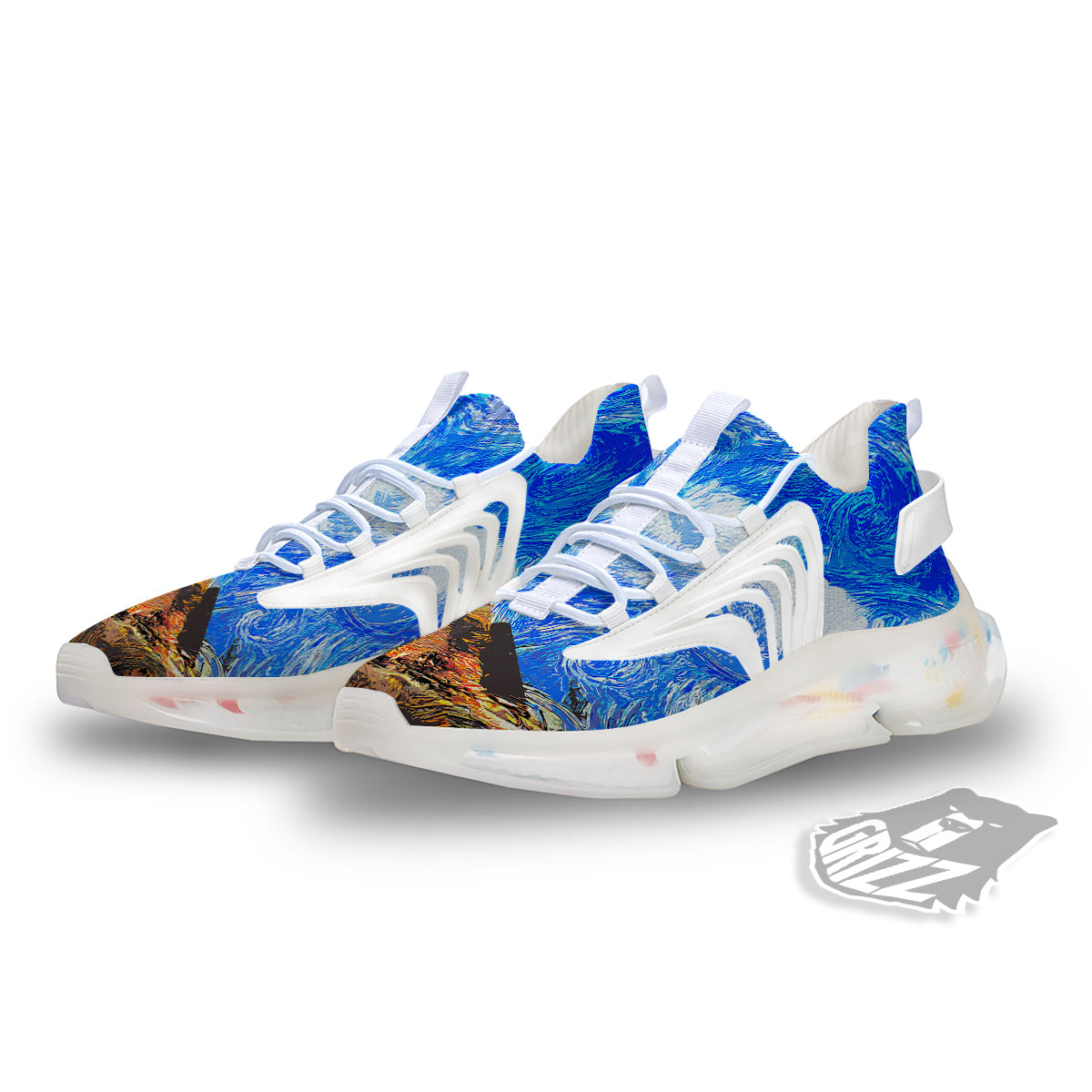 Starring Night Pyramids Print White Gym Shoes-grizzshop