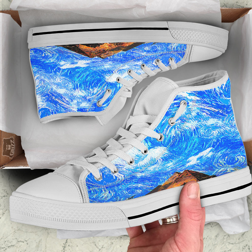 Starring Night Pyramids Print White High Top Shoes-grizzshop
