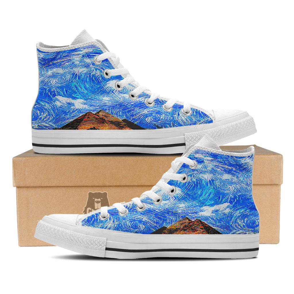 Starring Night Pyramids Print White High Top Shoes-grizzshop