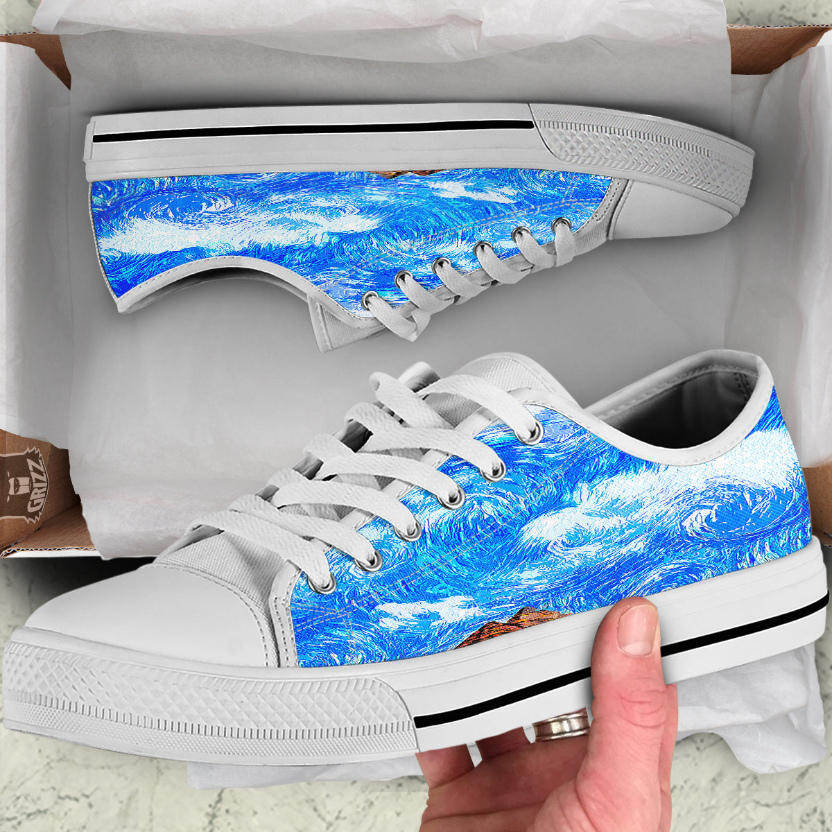 Starring Night Pyramids Print White Low Top Shoes-grizzshop
