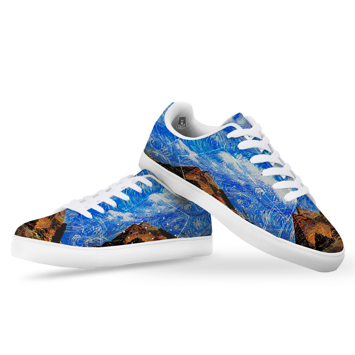 Starring Night Pyramids Print White Low Top Sneakers-grizzshop