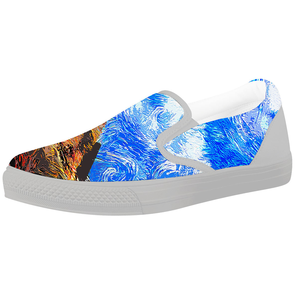 Starring Night Pyramids Print White Slip On Shoes-grizzshop