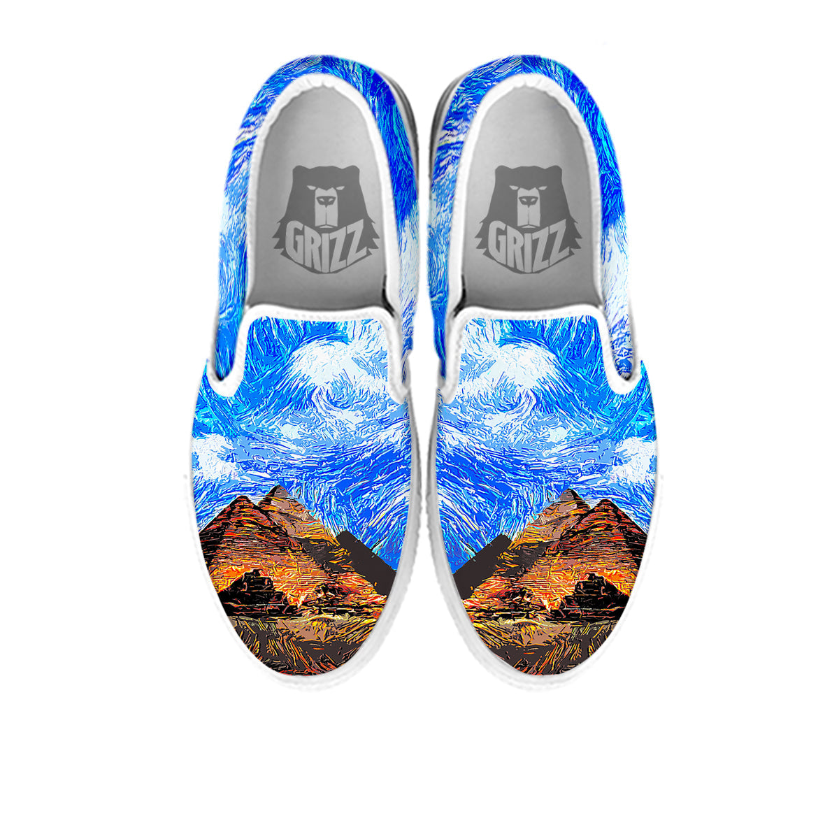 Starring Night Pyramids Print White Slip On Shoes-grizzshop