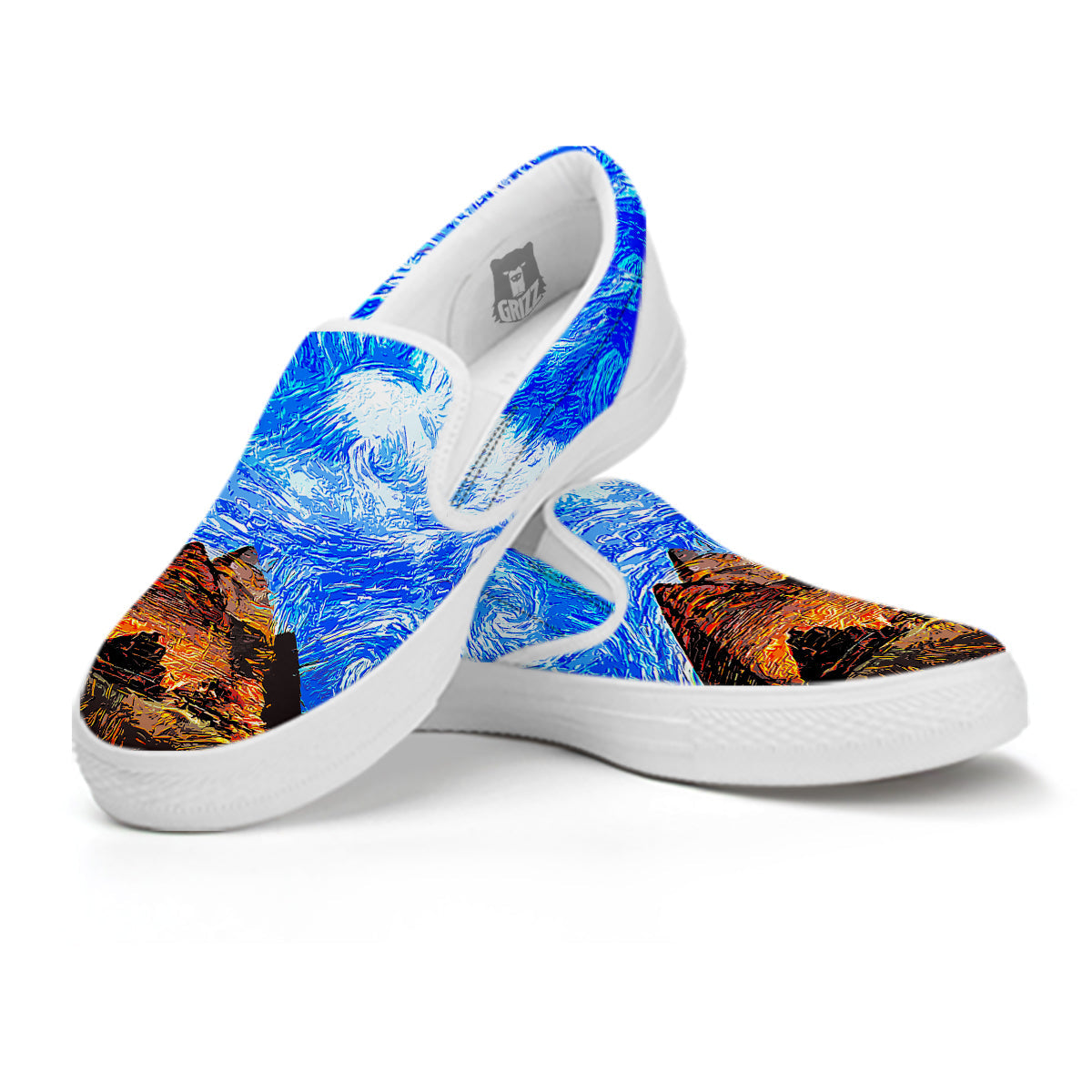 Starring Night Pyramids Print White Slip On Shoes-grizzshop