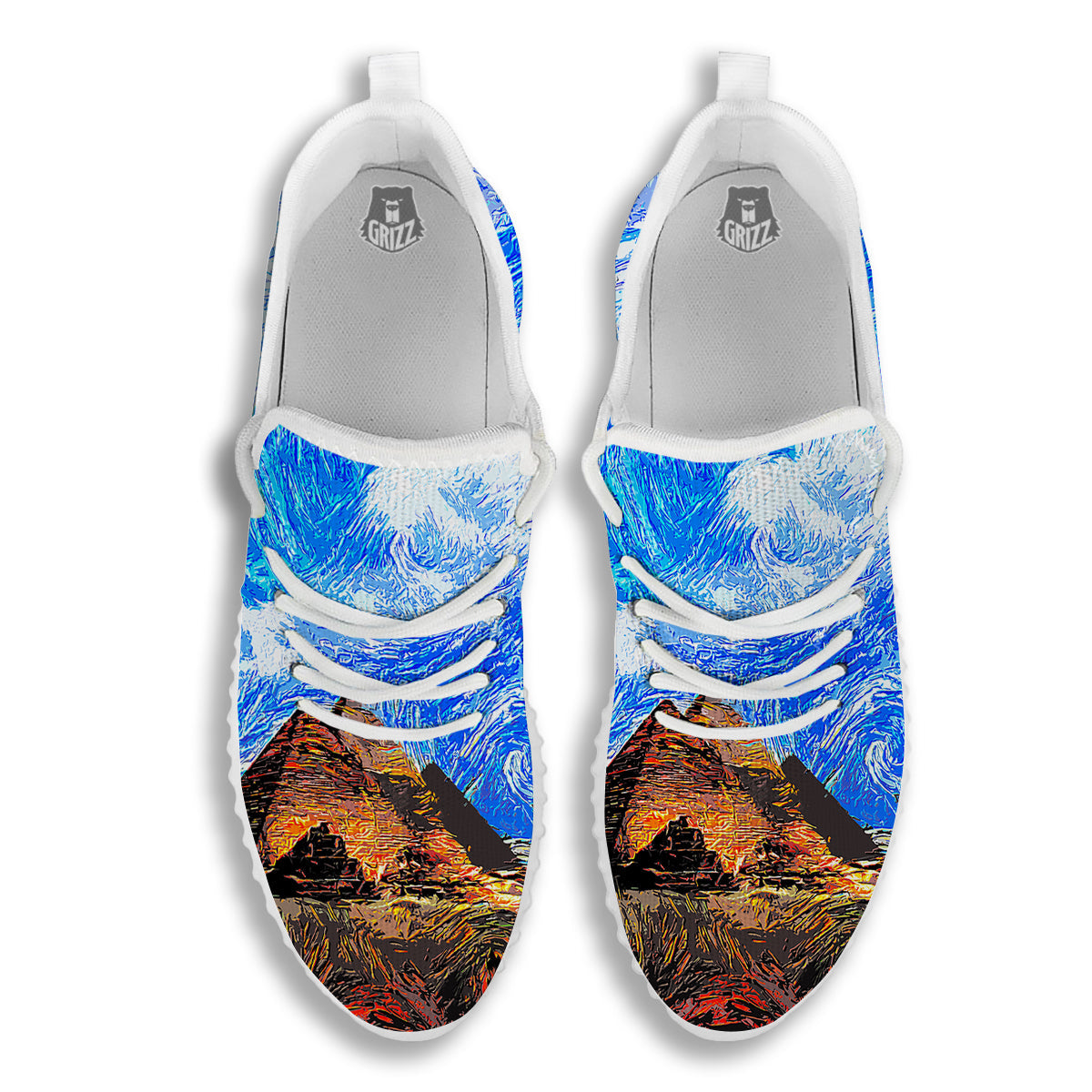 Starring Night Pyramids Print White Walking Shoes-grizzshop