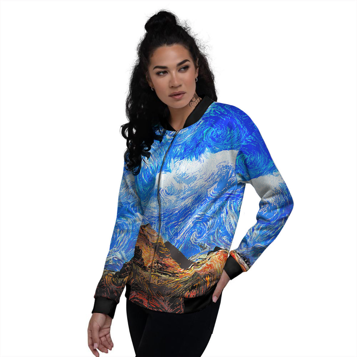 Starring Night Pyramids Print Women's Bomber Jacket-grizzshop