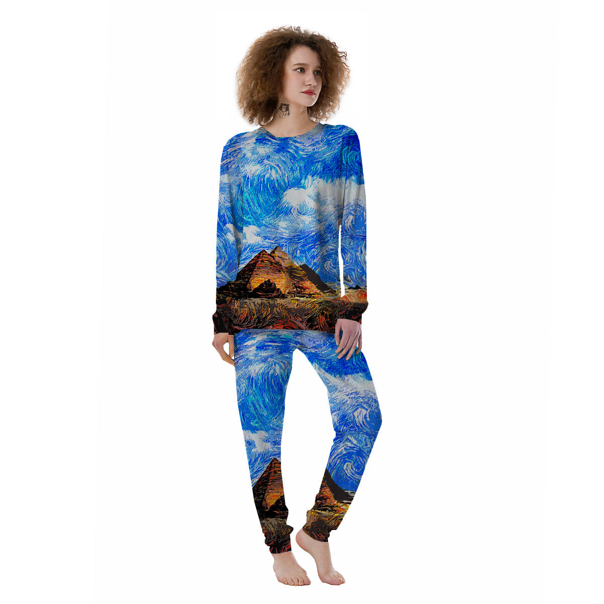 Starring Night Pyramids Print Women's Pajamas-grizzshop