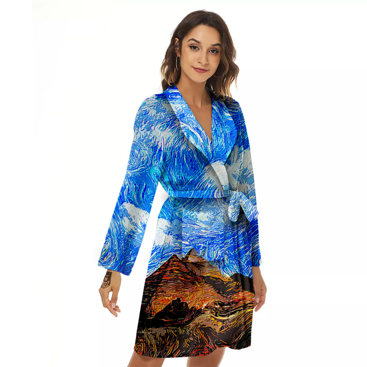Starring Night Pyramids Print Women's Robe-grizzshop