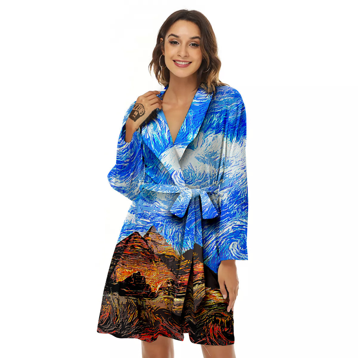 Starring Night Pyramids Print Women's Robe-grizzshop