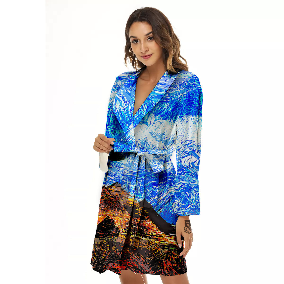 Starring Night Pyramids Print Women's Robe-grizzshop