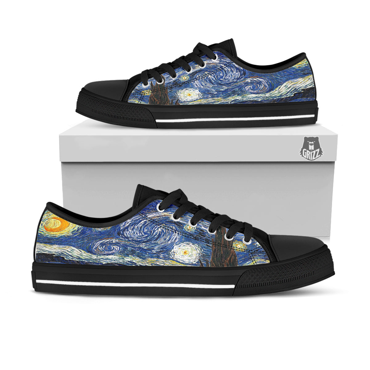 Starry Night Print Black Low Top Shoes-grizzshop