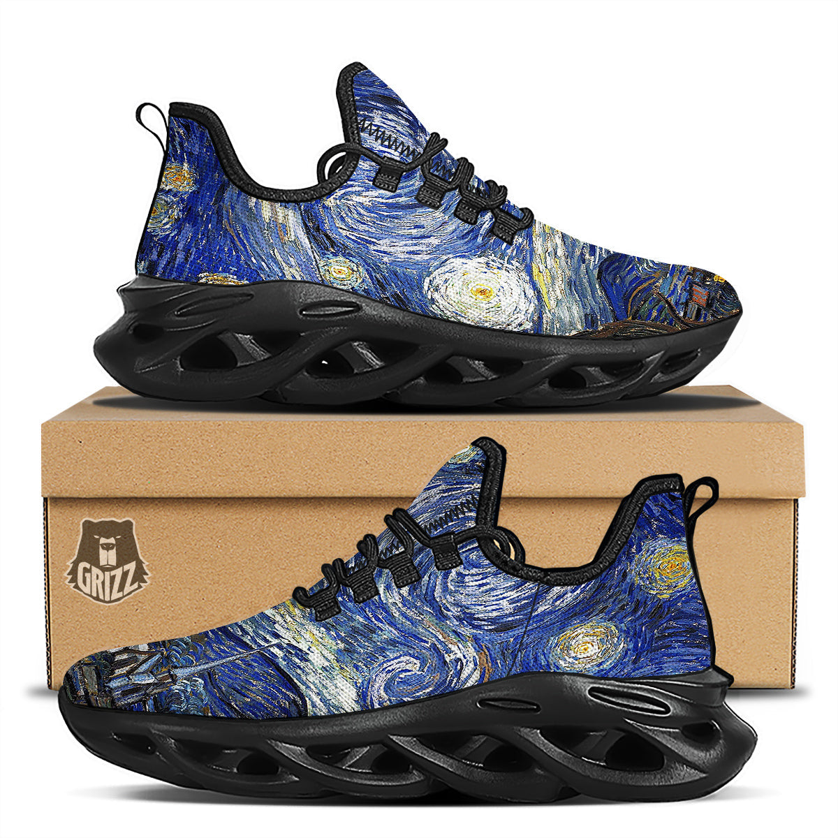Starry Night Print Black Running Shoes-grizzshop