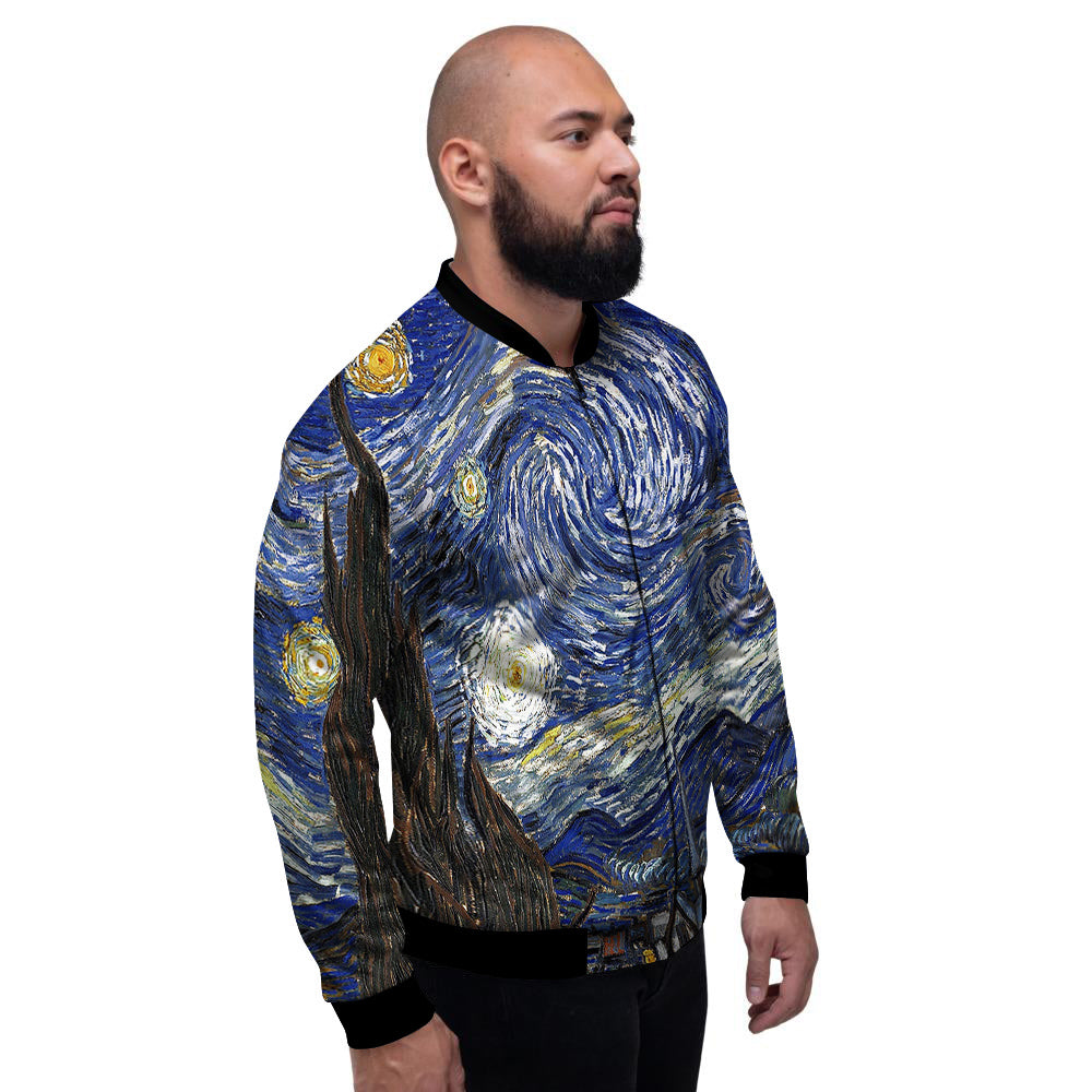 Starry Night Print Men's Bomber Jacket-grizzshop