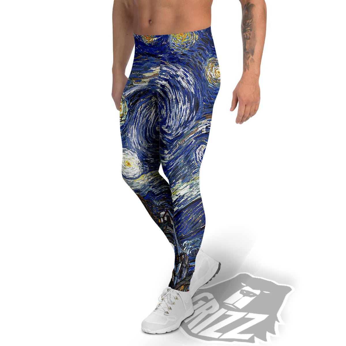 Starry Night Print Men's Leggings-grizzshop