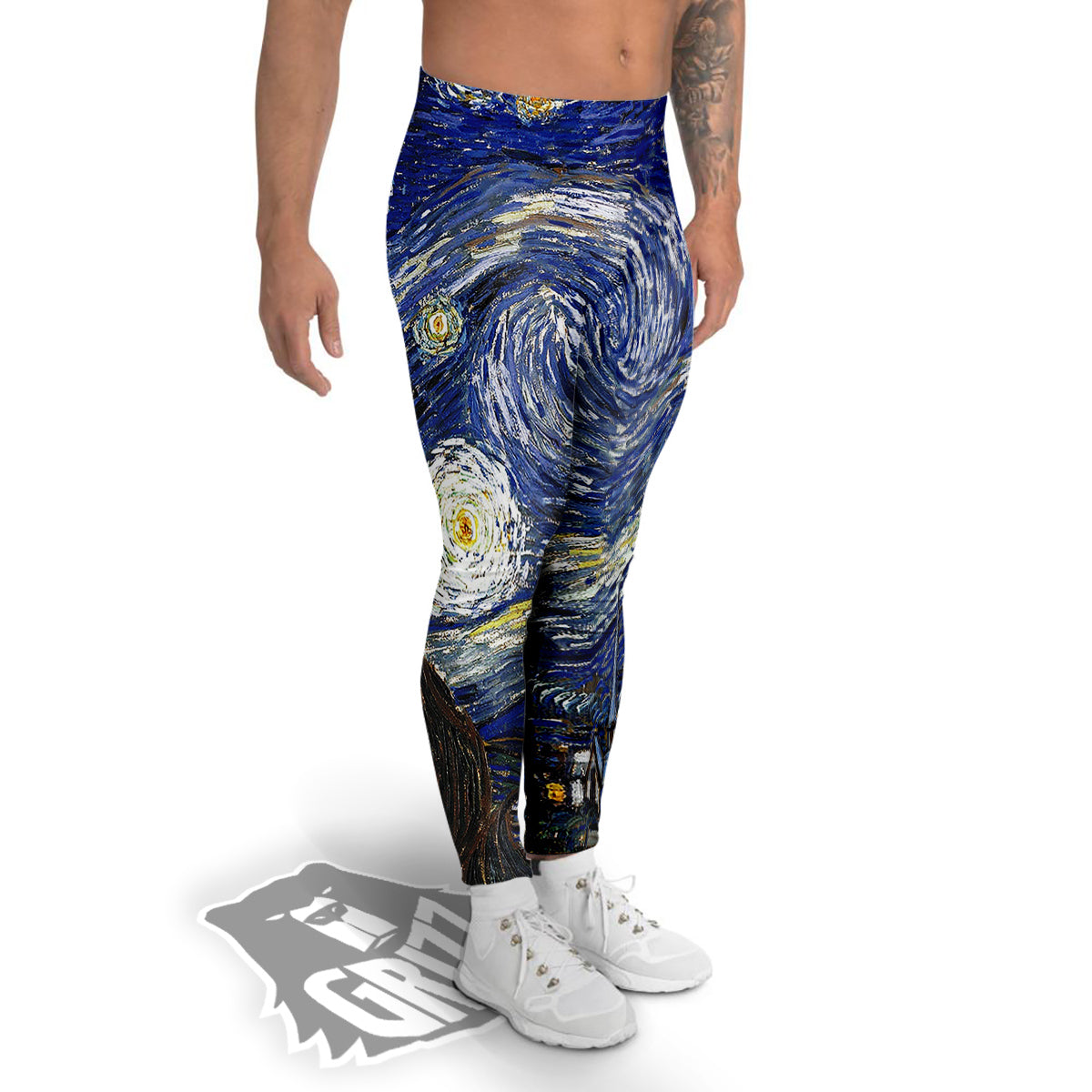 Starry Night Print Men's Leggings-grizzshop