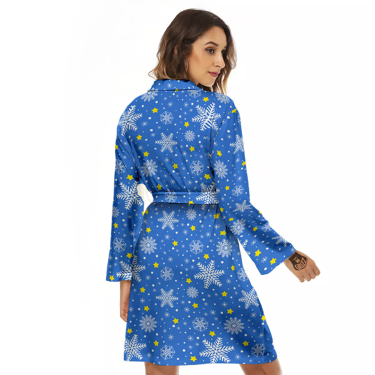 Stars And Christmas Snowflakes Print Women's Robe-grizzshop