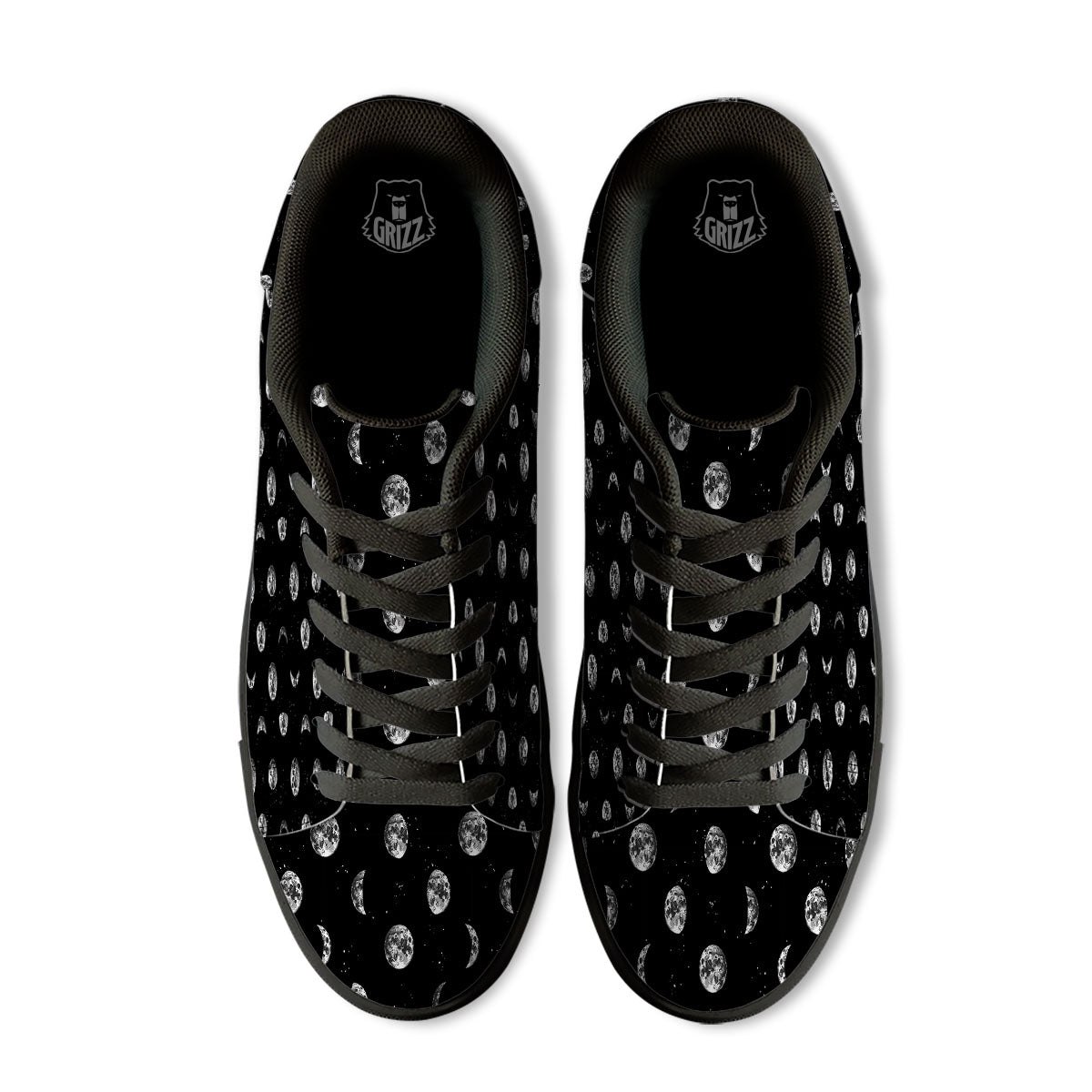 Stars And Moon Phase Print Pattern Black Low Top Sneakers-grizzshop