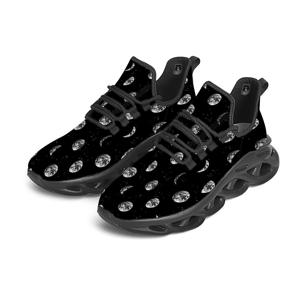 Stars And Moon Phase Print Pattern Black Running Shoes-grizzshop