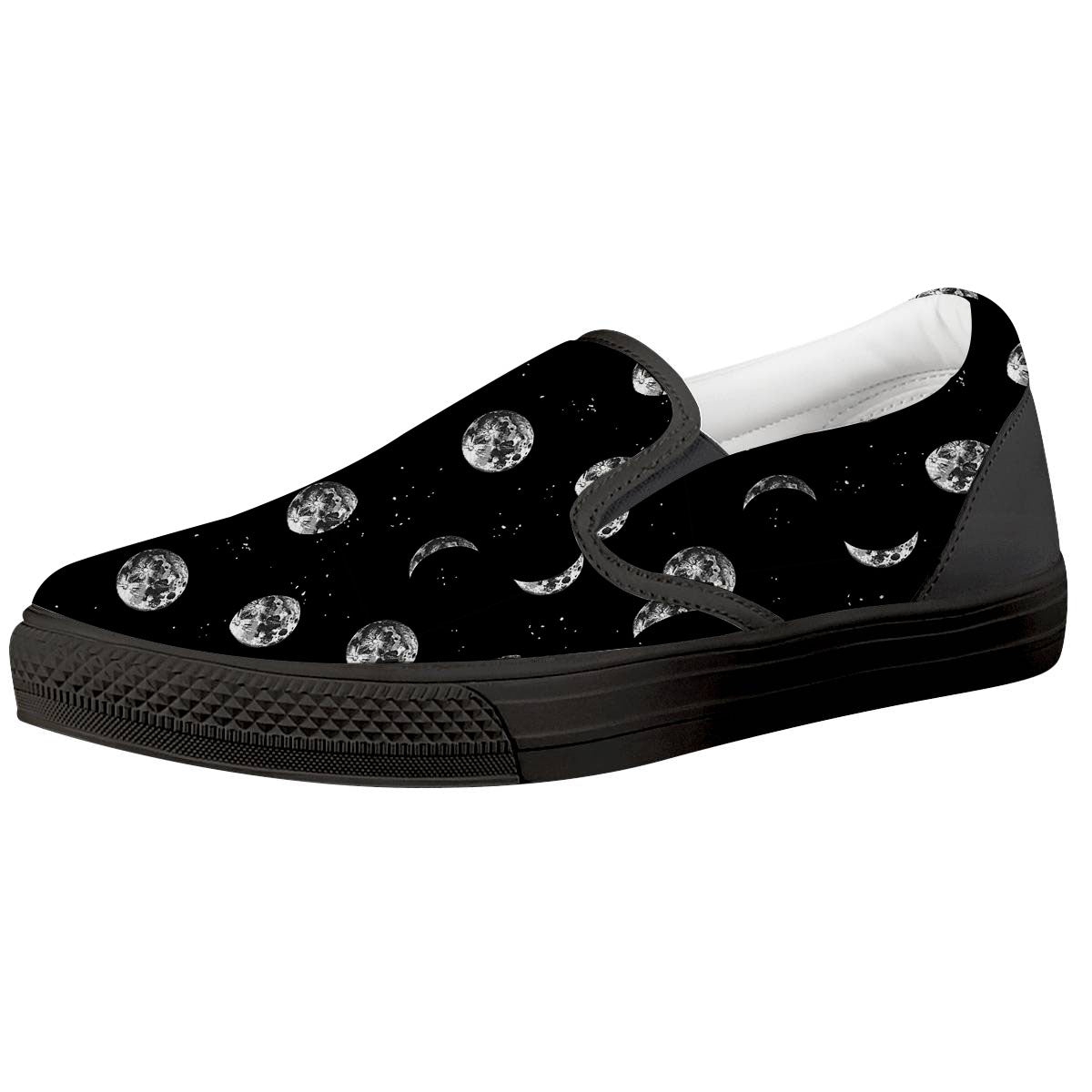 Stars And Moon Phase Print Pattern Black Slip On Shoes-grizzshop