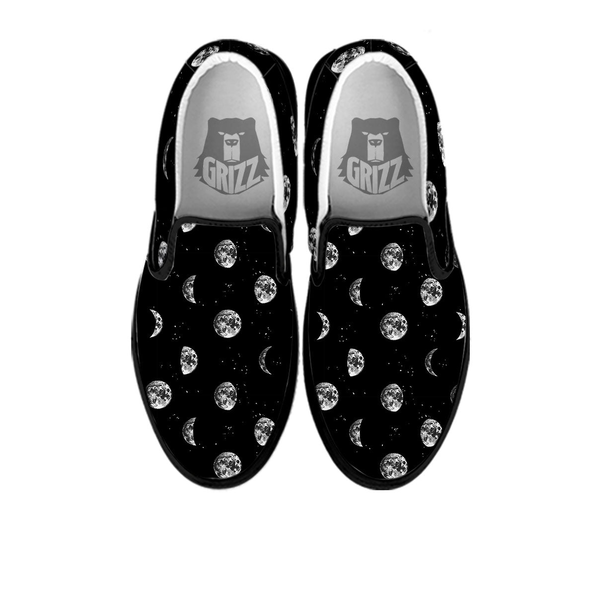 Stars And Moon Phase Print Pattern Black Slip On Shoes-grizzshop