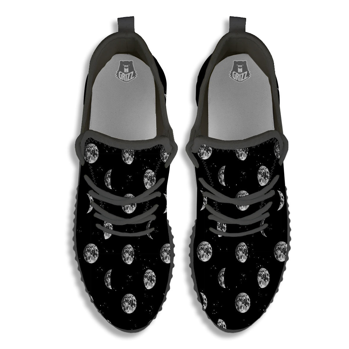 Stars And Moon Phase Print Pattern Black Walking Shoes-grizzshop