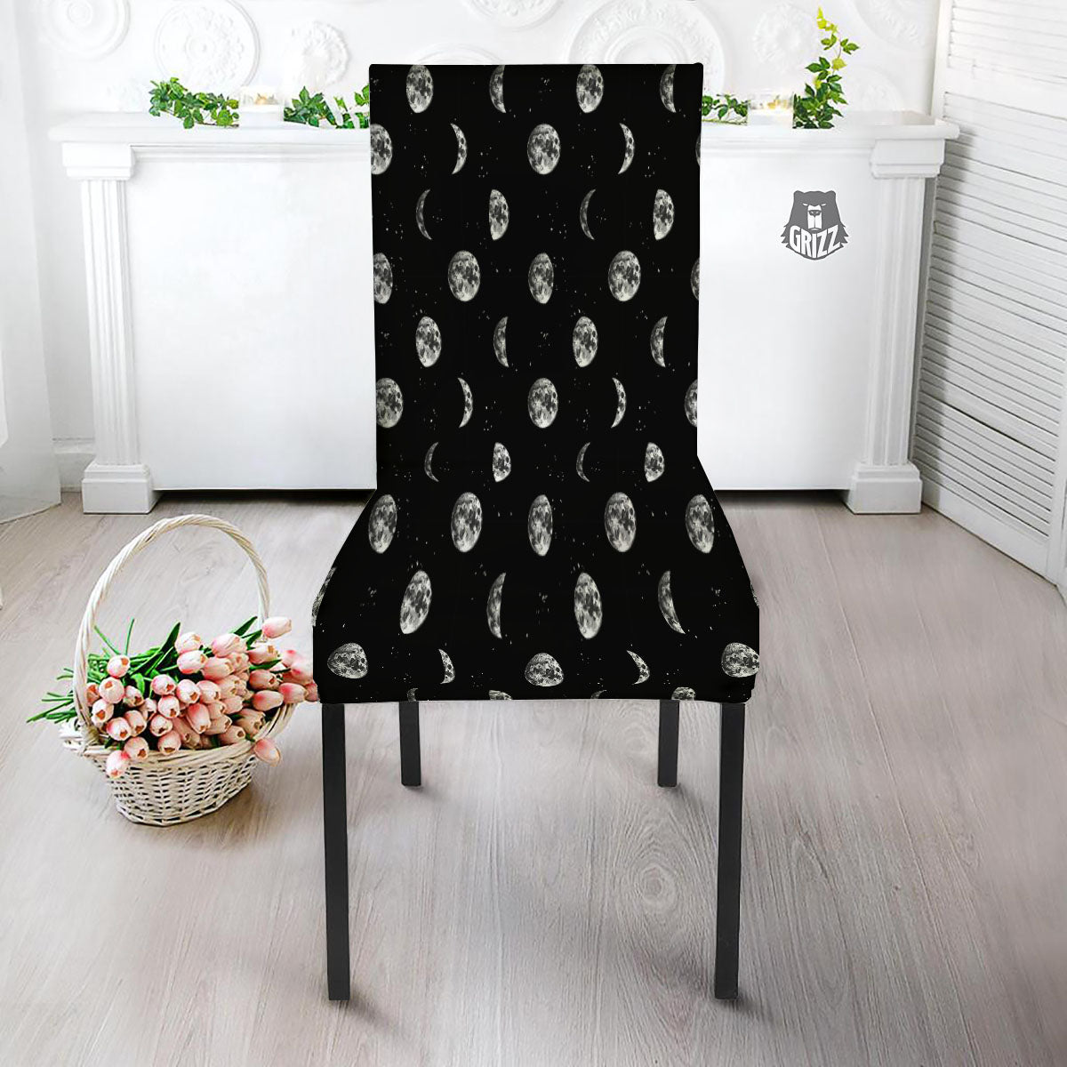 Stars And Moon Phase Print Pattern Dining Chair Slipcover-grizzshop