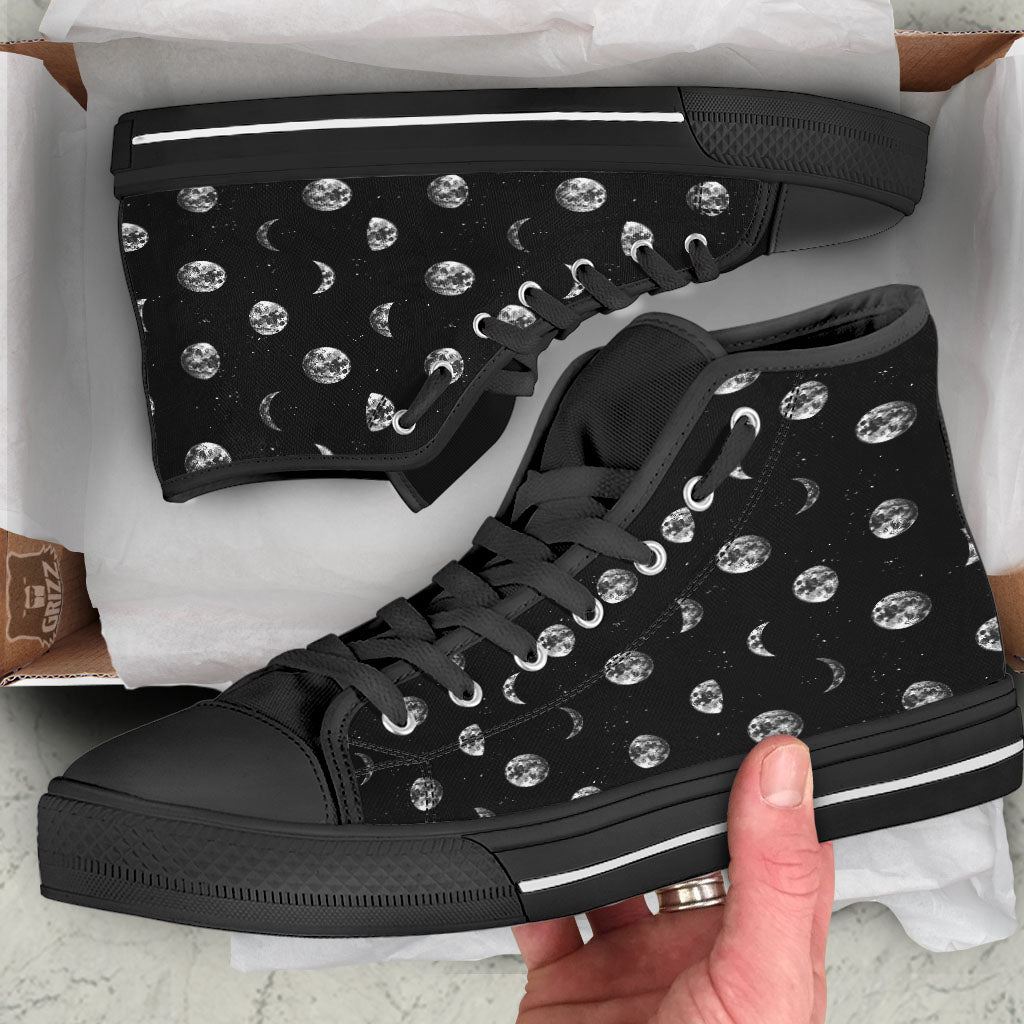 Stars And Moon Phase Print Pattern High Top Shoes-grizzshop