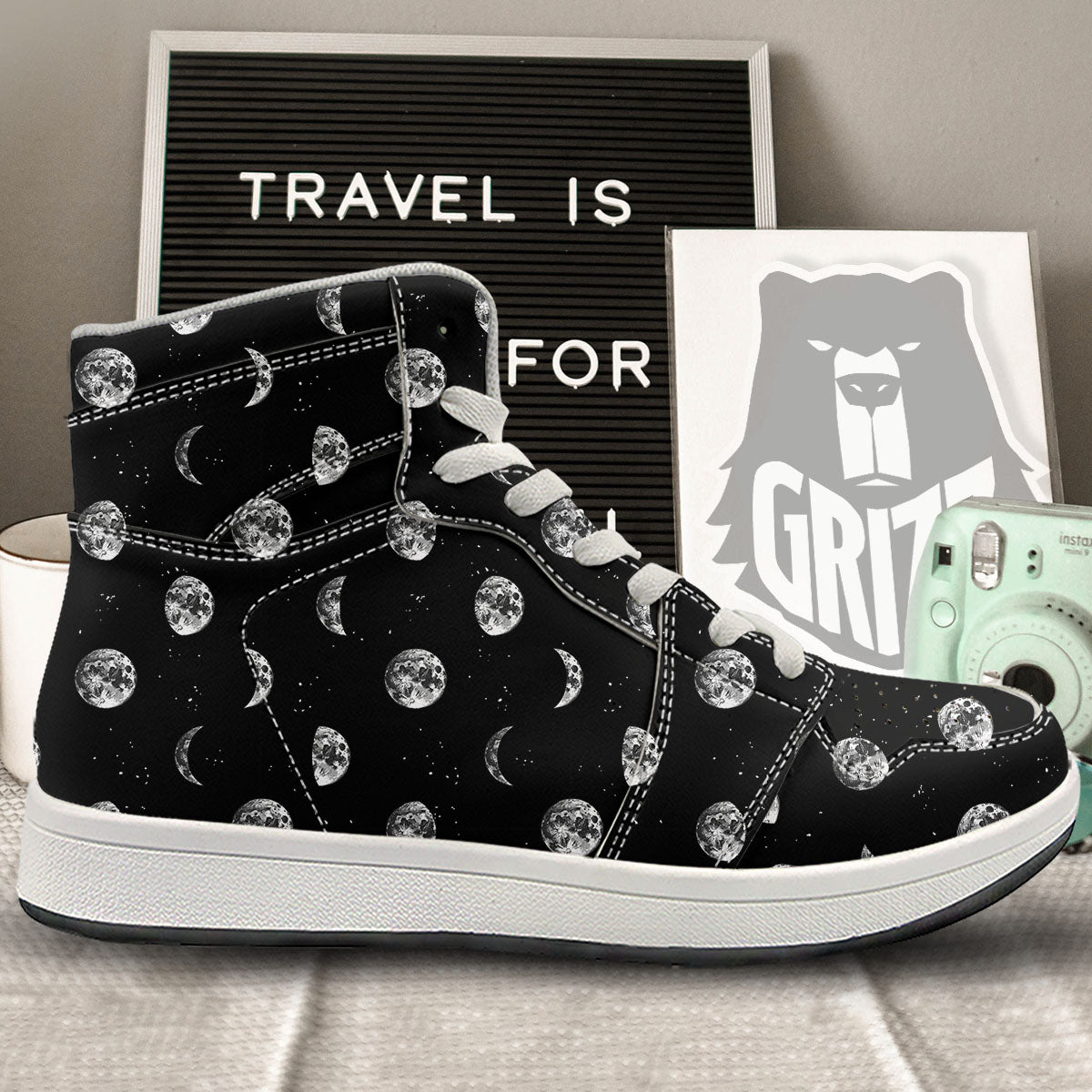 Stars And Moon Phase Print Pattern High Top Sneakers-grizzshop