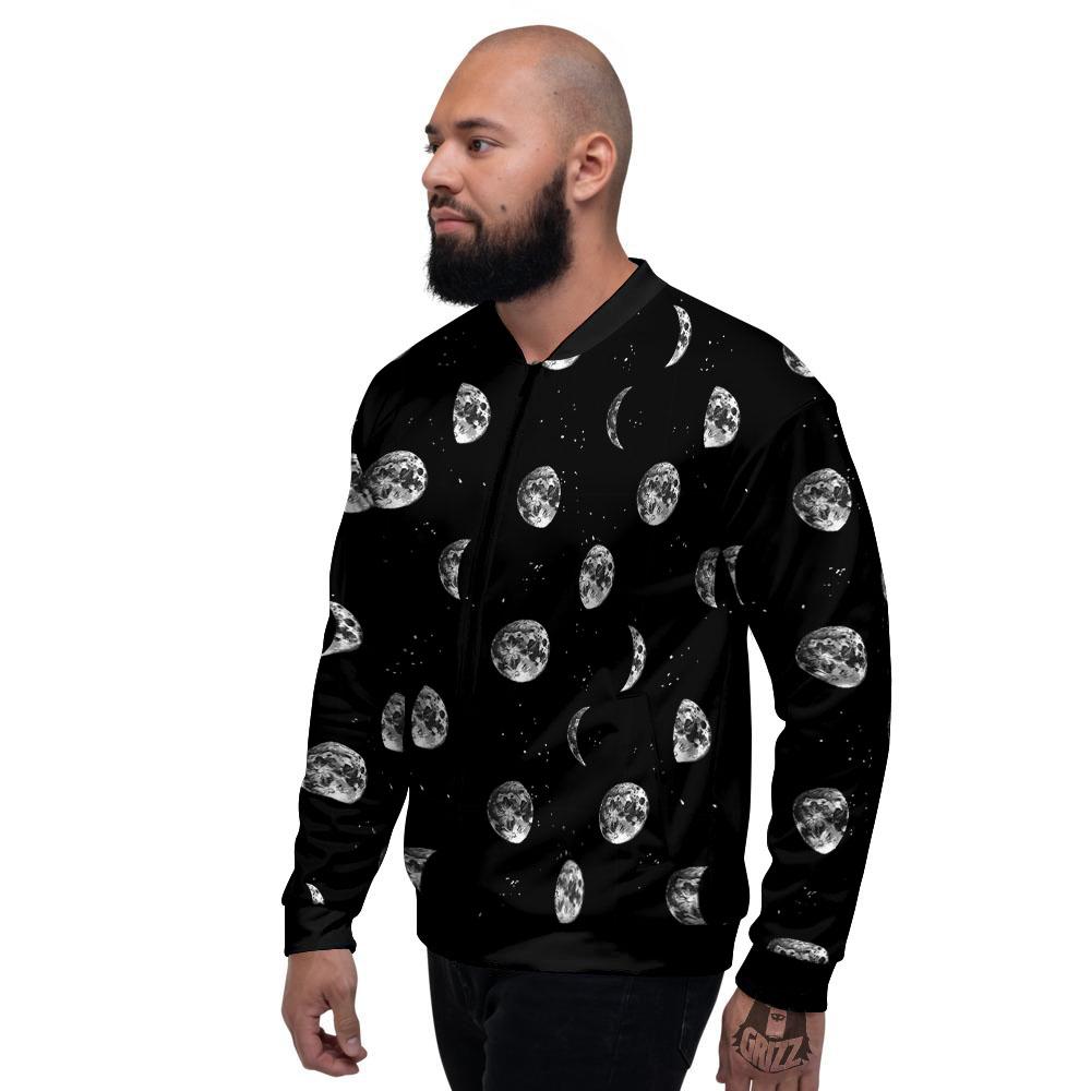 Stars And Moon Phase Print Pattern Men's Bomber Jacket-grizzshop