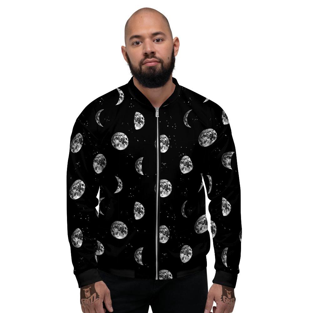 Stars And Moon Phase Print Pattern Men's Bomber Jacket-grizzshop