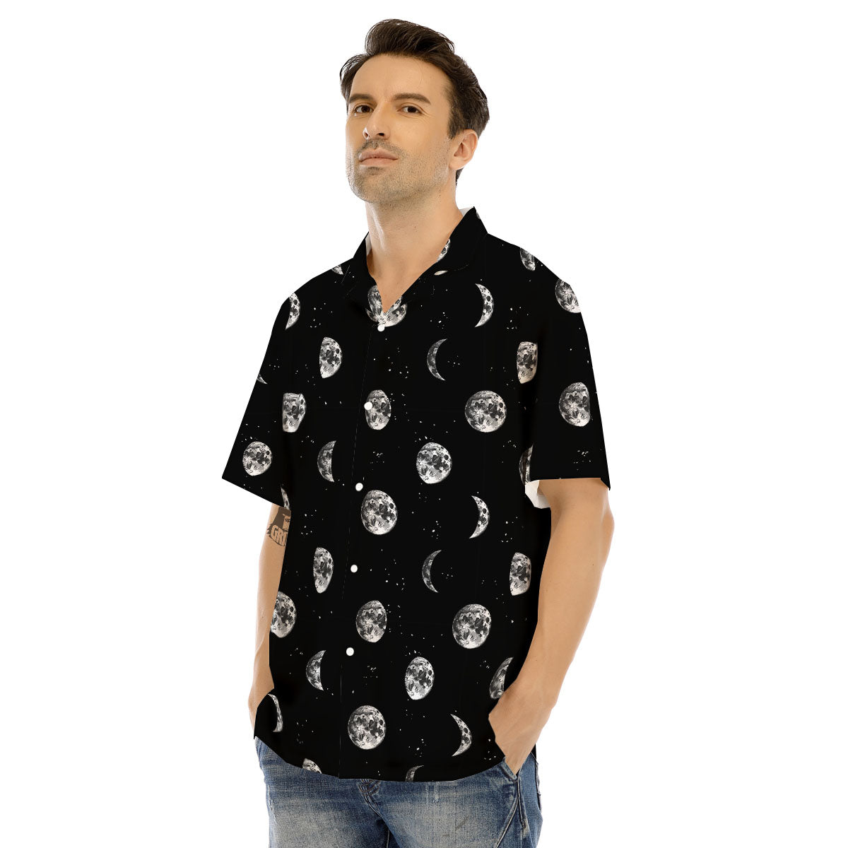 Stars And Moon Phase Print Pattern Men's Hawaiian Shirt-grizzshop