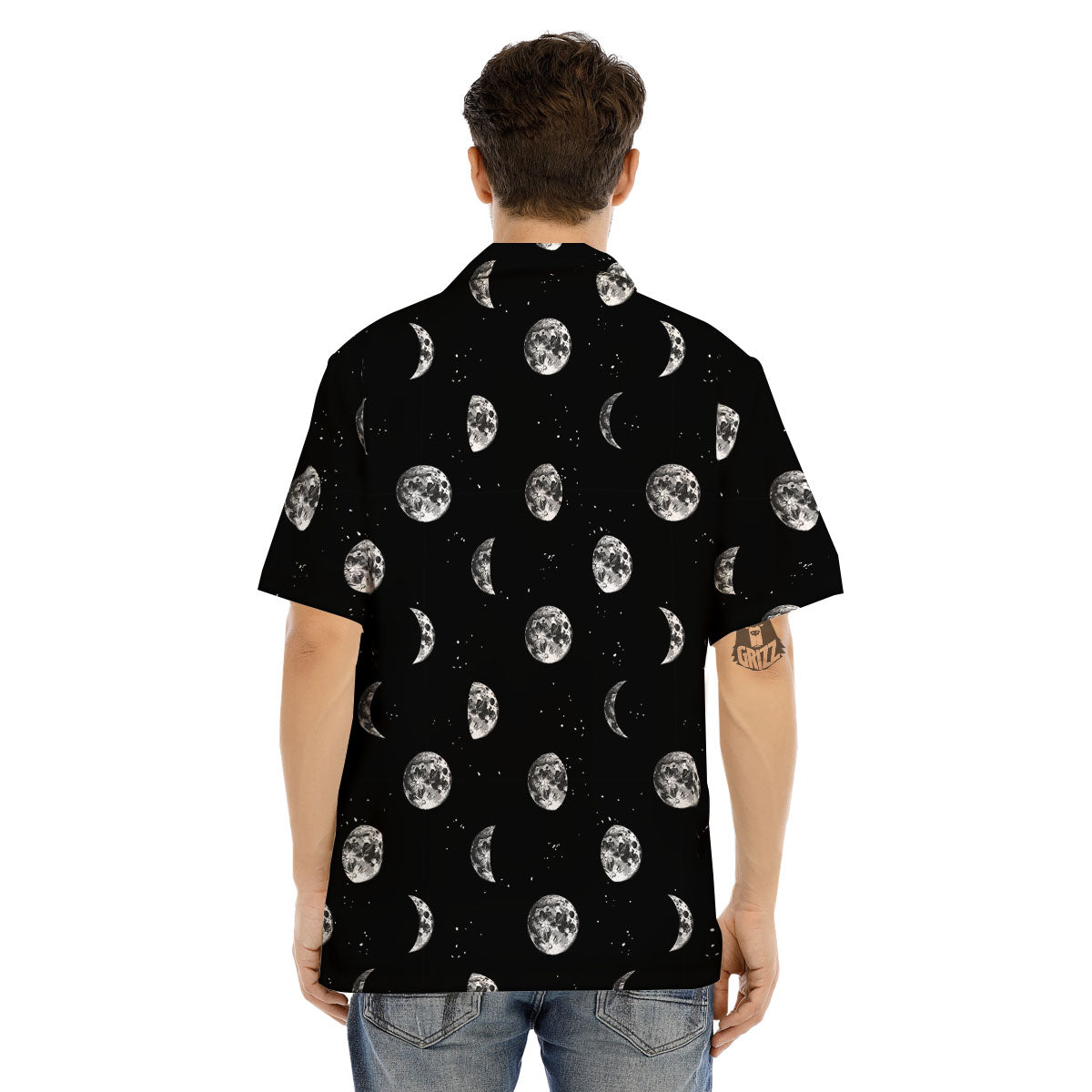 Stars And Moon Phase Print Pattern Men's Hawaiian Shirt-grizzshop