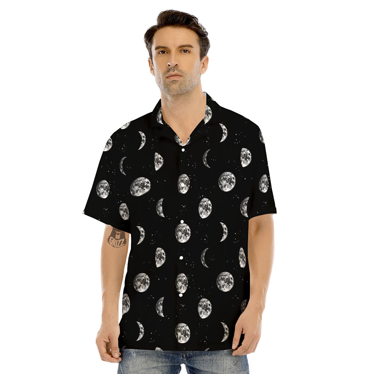 Stars And Moon Phase Print Pattern Men's Hawaiian Shirt-grizzshop
