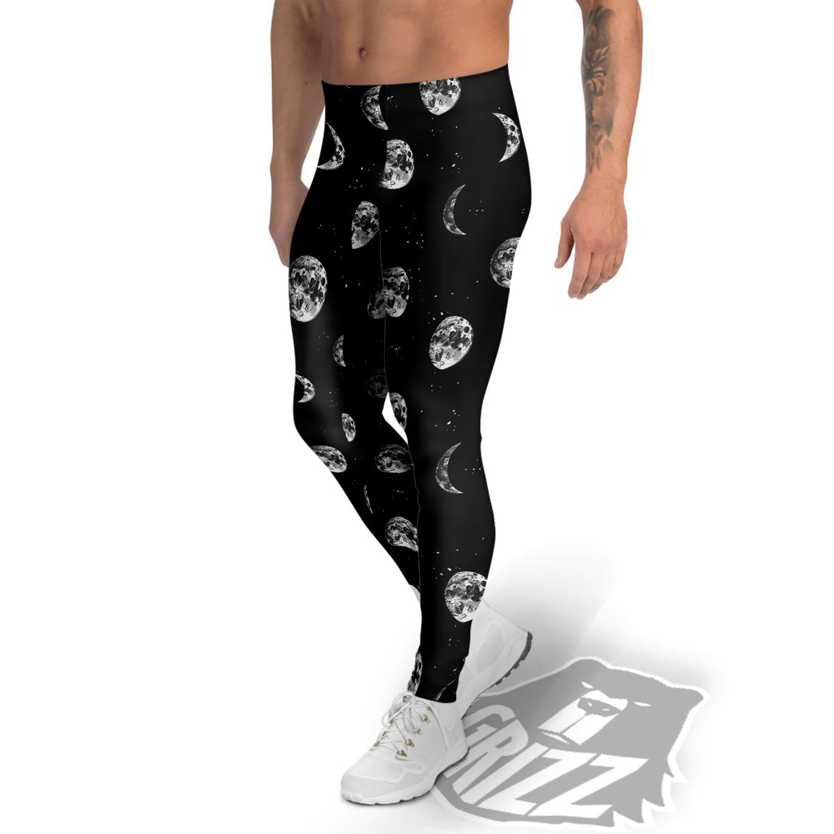 Stars And Moon Phase Print Pattern Men's Leggings-grizzshop
