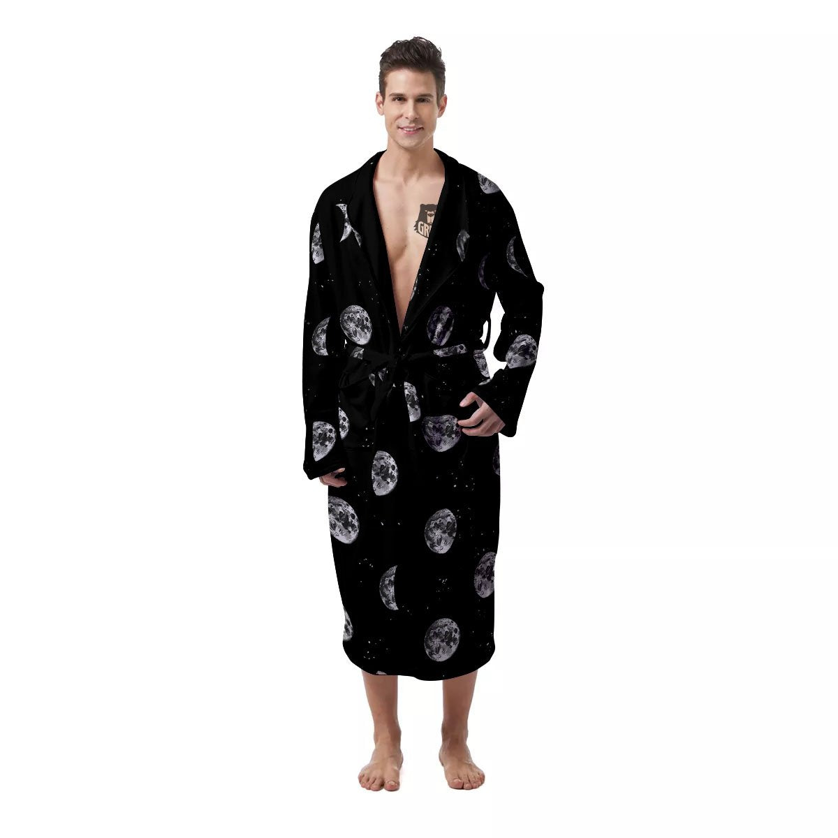 Stars And Moon Phase Print Pattern Men's Robe-grizzshop